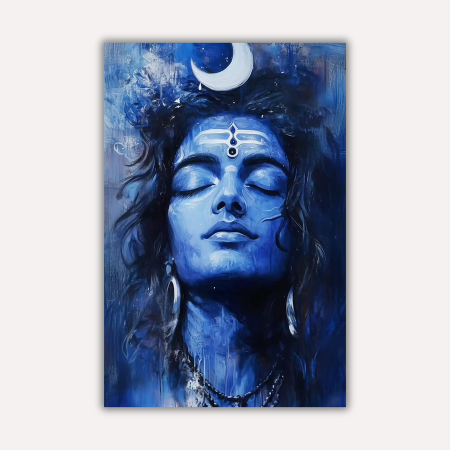 Mahadev Shiva Metal Poster - Shiva Blue Nirvana: Mahadev Within | Spiritual Wall Art India