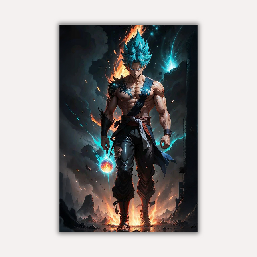 Dragon Ball Super Metal Poster - Blue God Goku | Anime Wall Art India