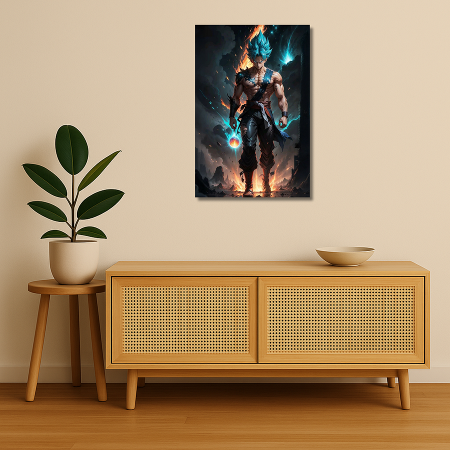 Dragon Ball Super Metal Poster - Blue God Goku | Anime Wall Art India
