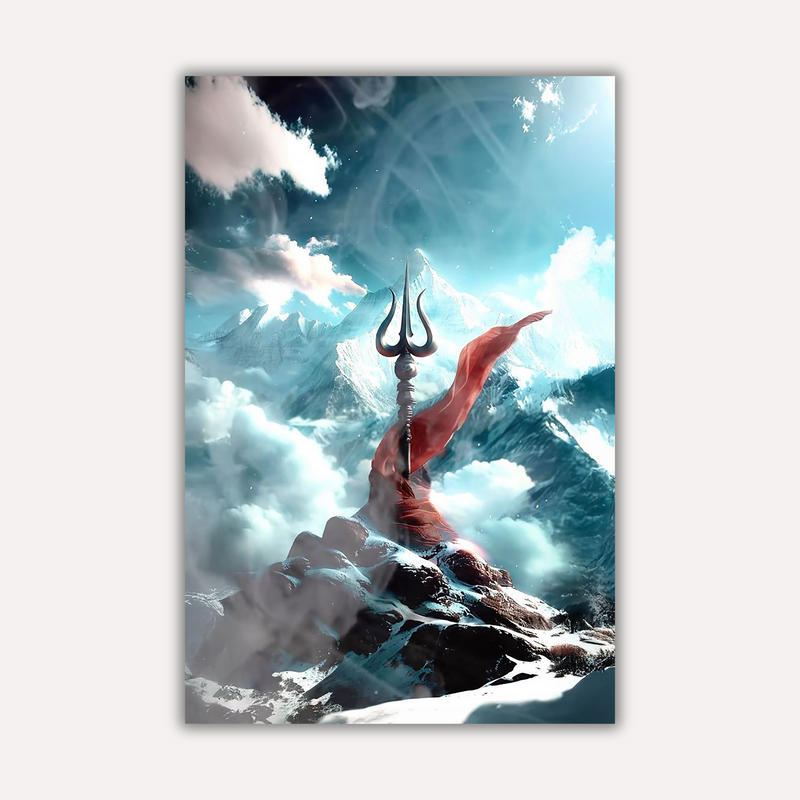 Mahadev Shiva Metal Poster - Trishul of the Himalayas | Spiritual Wall Art India