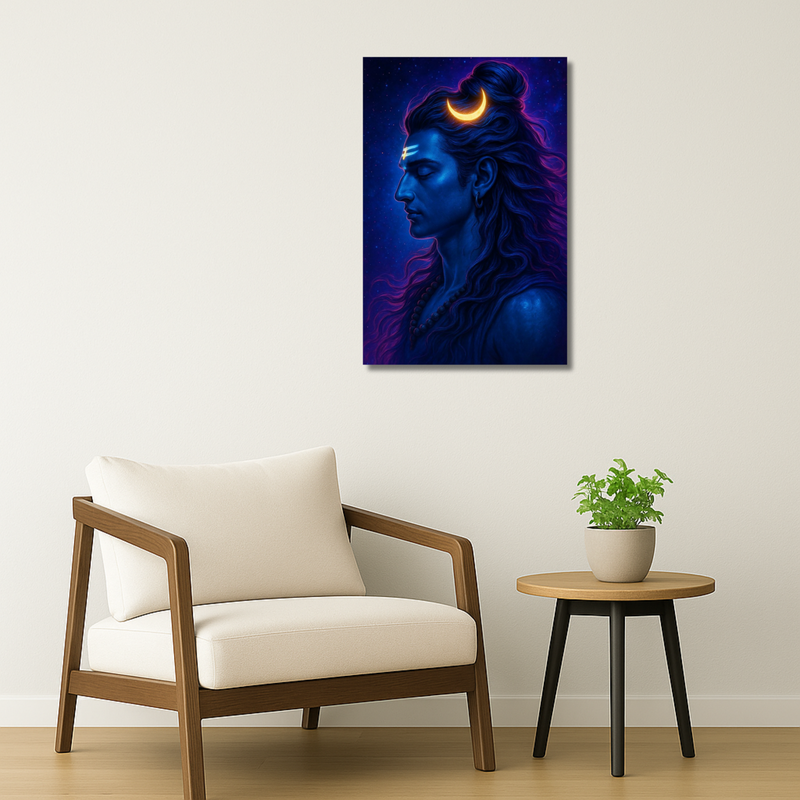 Indian Gods - Crescent Moon Shiva – Minimalist Blue Wall Art image 3