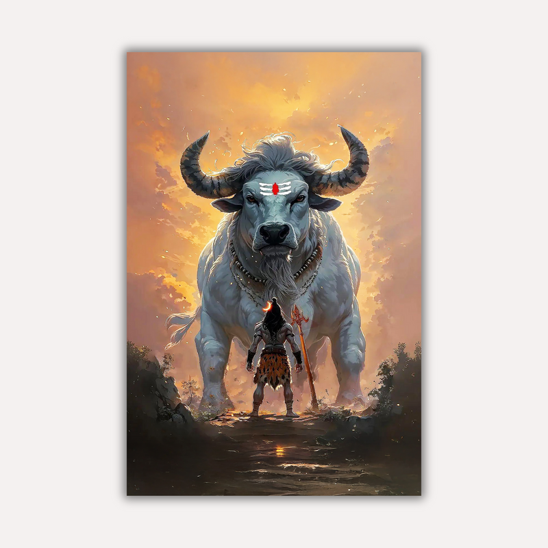 Nandi Metal Poster - Guardian of Dharma: Nandi Awakens | Spiritual Wall Art India