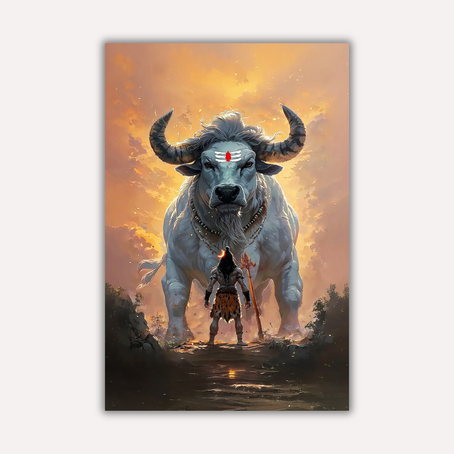Nandi Metal Poster - Guardian of Dharma: Nandi Awakens | Spiritual Wall Art India