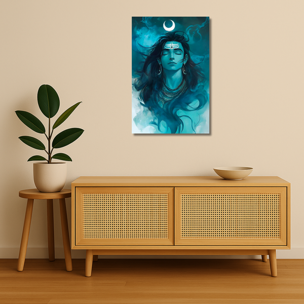 Indian Gods - Tranquil Crescent Moon Shiva – Spiritual Wall Art
