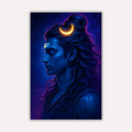 Mahadev Shiva Metal Poster - Crescent Moon Shiva - Minimalist Blue Wall Art | Spiritual Wall Art India