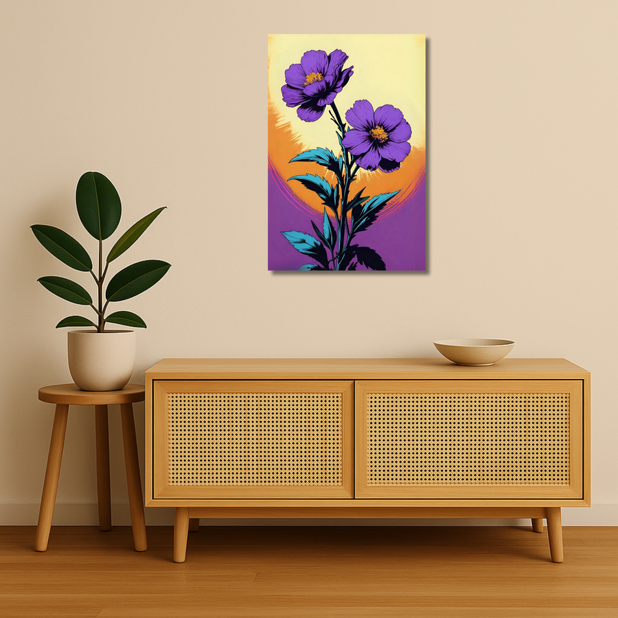 Floral Metal Poster - Violet Blaze | Aesthetic Wall Art India