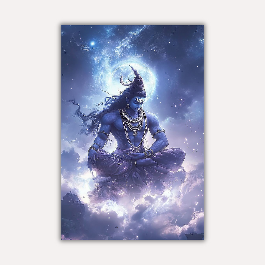 Mahadev Shiva Metal Poster - Mahadev in Cosmic Dhyana | Spiritual Wall Art India
