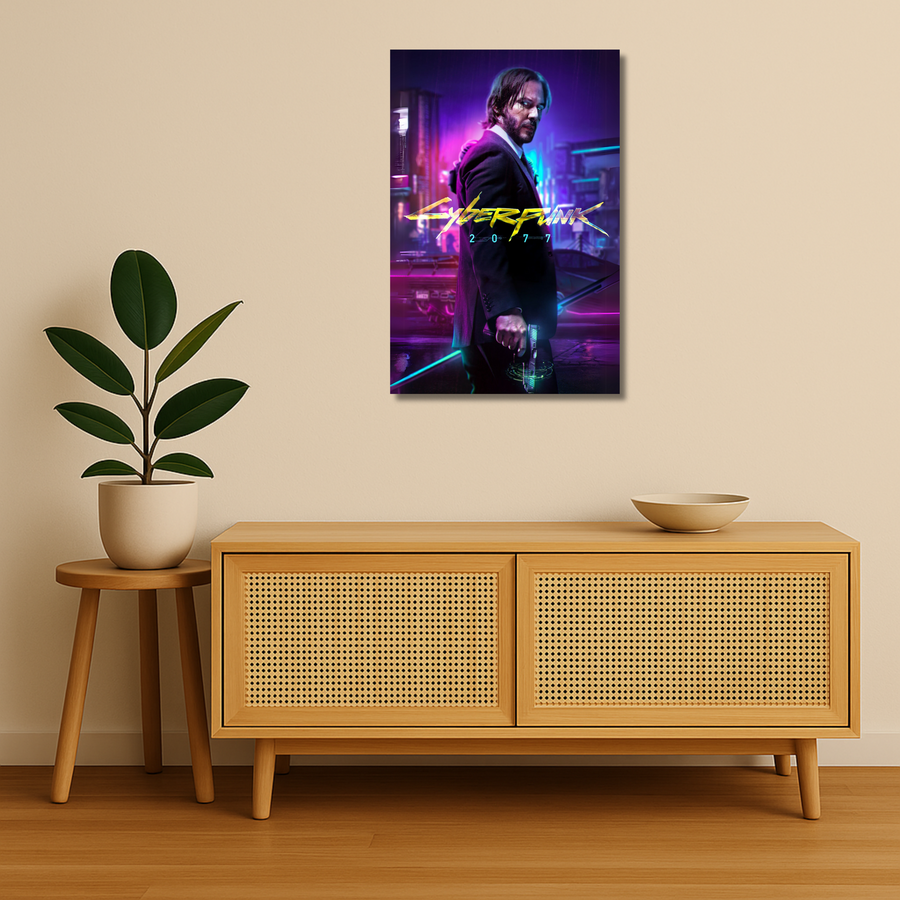 Cyberpunk Metal Poster - NeonSaint | Aesthetic Wall Art India