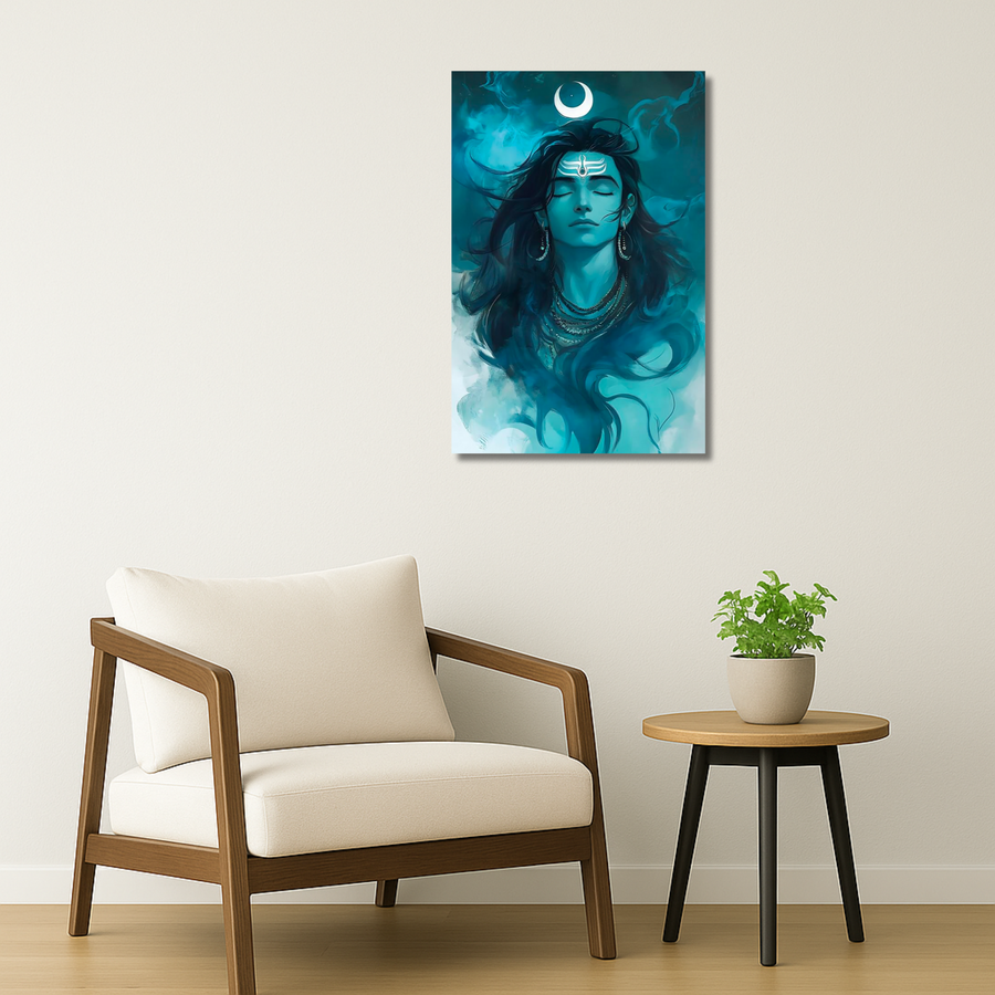 Indian Gods - Tranquil Crescent Moon Shiva – Spiritual Wall Art