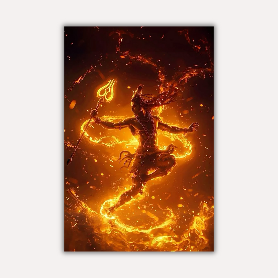 Mahadev Shiva Metal Poster - Tandav Shiva - Fiery Dance Metal Wall Art | Spiritual Wall Art India