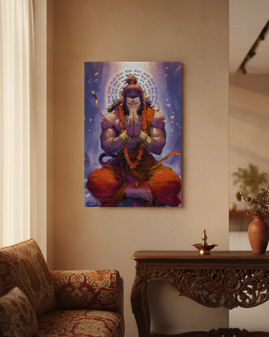 Indian Gods - Hanuman Ji Metal Wall Art | Devotional Painting | PopArto Metal Poster