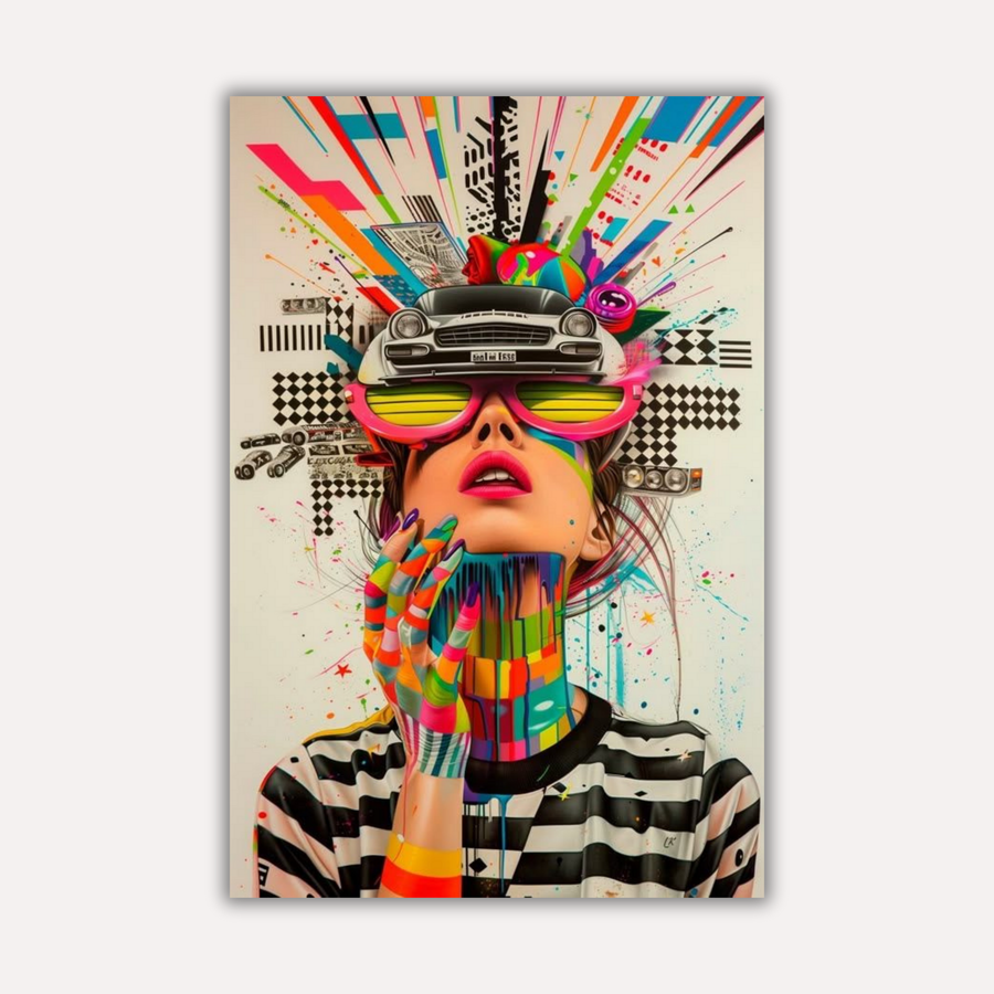 Pop Art Metal Poster - Neon Overdrive | Aesthetic Wall Art India