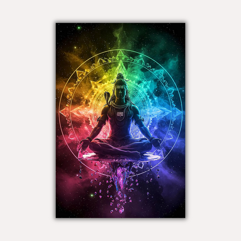 Mahadev Shiva Metal Poster - Shiva: The Rainbow Chakrascape | Spiritual Wall Art India