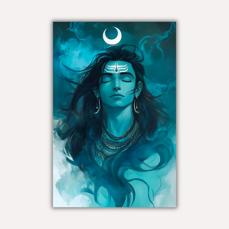 Indian Gods - Tranquil Crescent Moon Shiva – Spiritual Wall Art image 1