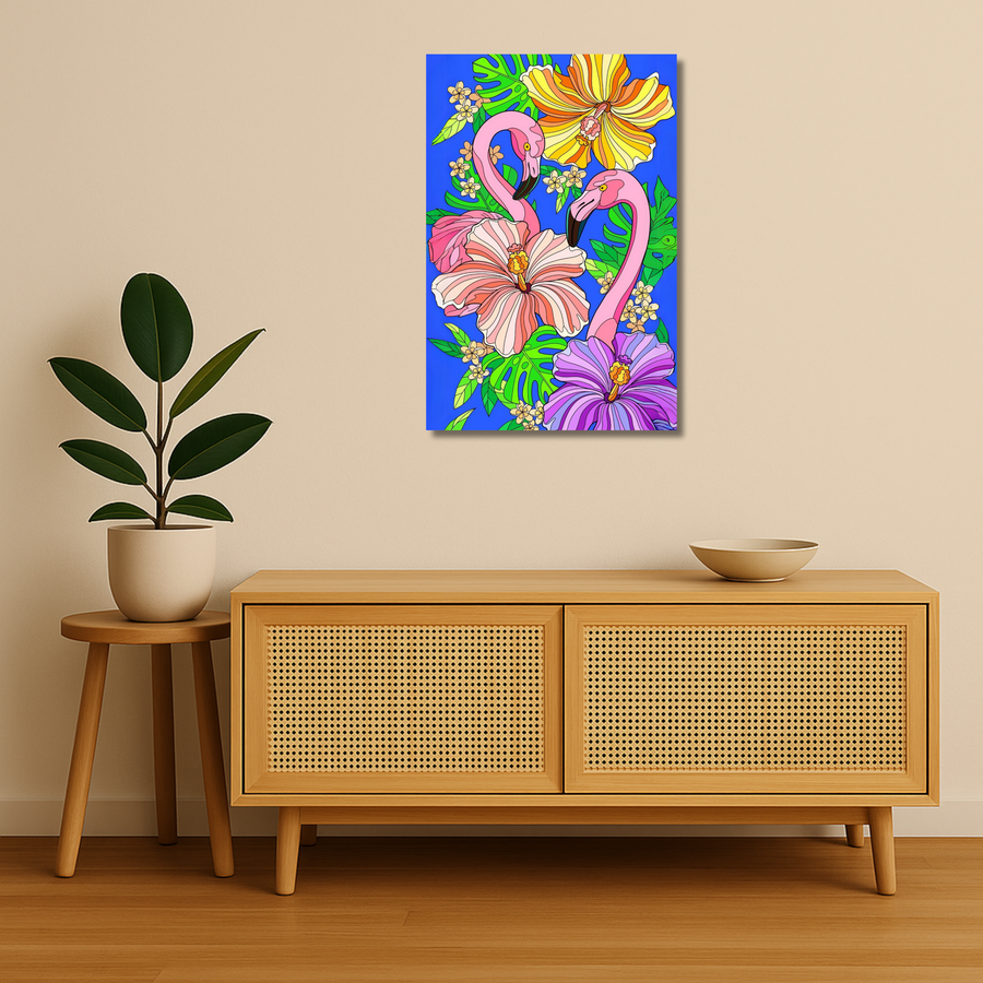 Bird Metal Poster - Hibiscus Hype | Nature Wall Art India