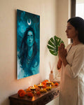 Mahadev Shiva Metal Poster - Tranquil Crescent Moon Shiva - Spiritual Wall Art | Spiritual Wall Art India