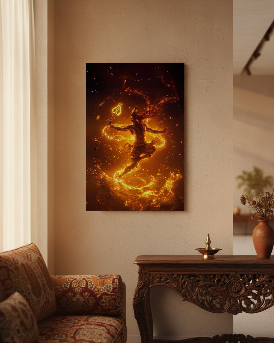 Mahadev Shiva Metal Poster - Tandav Shiva - Fiery Dance Metal Wall Art | Spiritual Wall Art India