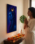 Mahadev Shiva Metal Poster - Crescent Moon Shiva - Minimalist Blue Wall Art | Spiritual Wall Art India