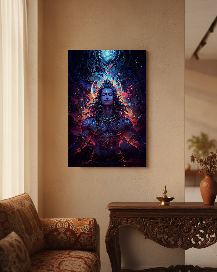 Mahadev Shiva Metal Poster - Cosmic Flame Shiva - Spiritual Energy Wall Art | Spiritual Wall Art India