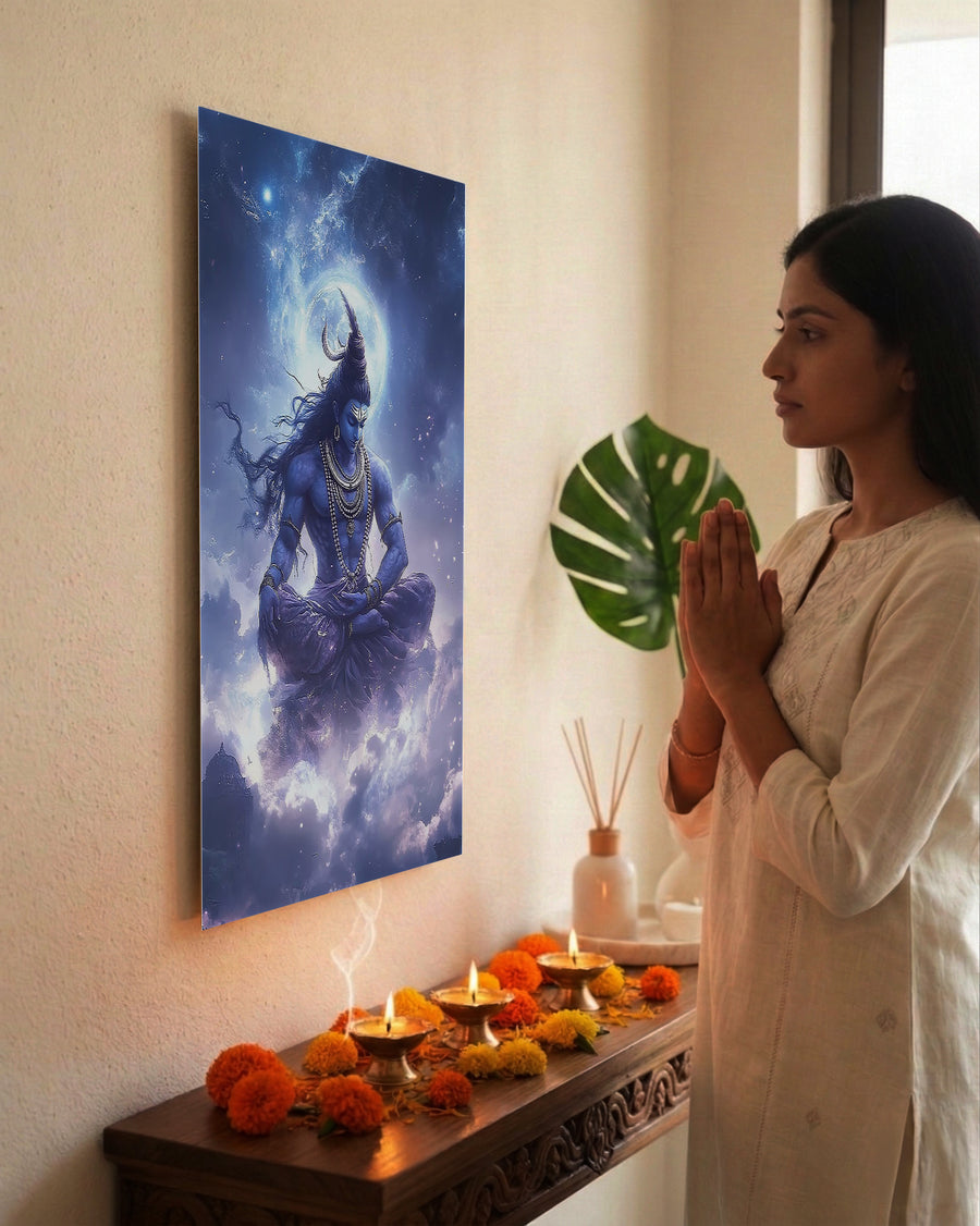 Mahadev Shiva Metal Poster - Mahadev in Cosmic Dhyana | Spiritual Wall Art India