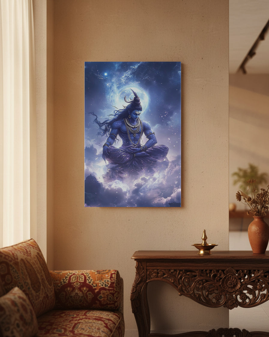 Mahadev Shiva Metal Poster - Mahadev in Cosmic Dhyana | Spiritual Wall Art India