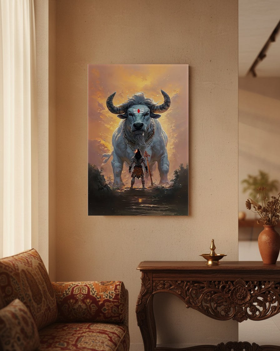 Nandi Metal Poster - Guardian of Dharma: Nandi Awakens | Spiritual Wall Art India