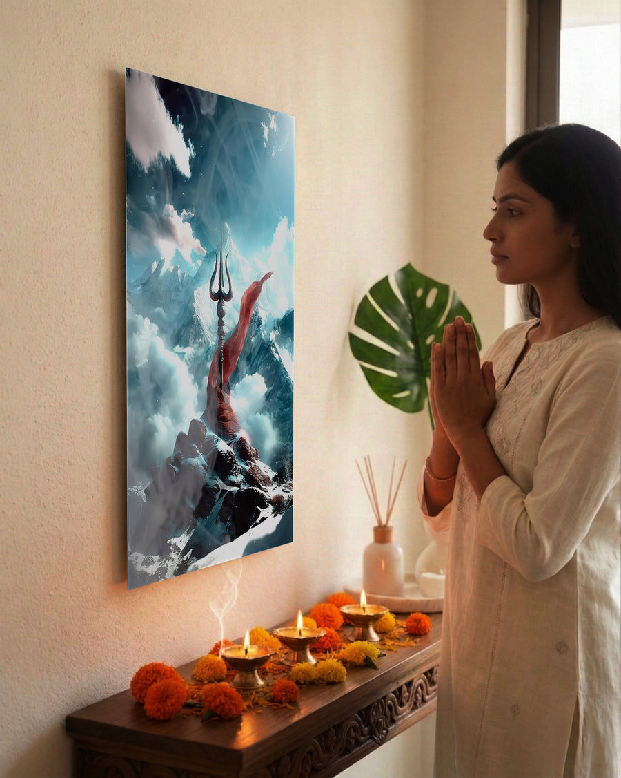 Mahadev Shiva Metal Poster - Trishul of the Himalayas | Spiritual Wall Art India