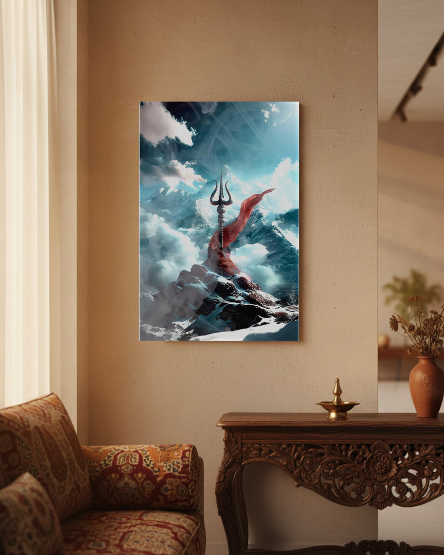 Mahadev Shiva Metal Poster - Trishul of the Himalayas | Spiritual Wall Art India