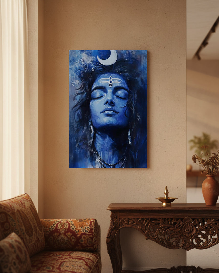 Mahadev Shiva Metal Poster - Shiva Blue Nirvana: Mahadev Within | Spiritual Wall Art India