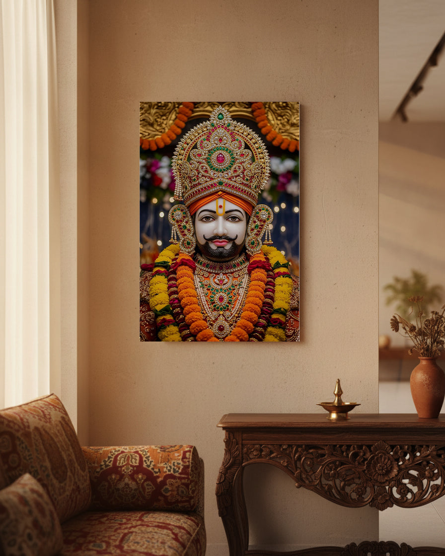 Khatu Shyam Metal Poster - Khatu Shyam Ji - Divine Regal Portrait | Spiritual Wall Art India