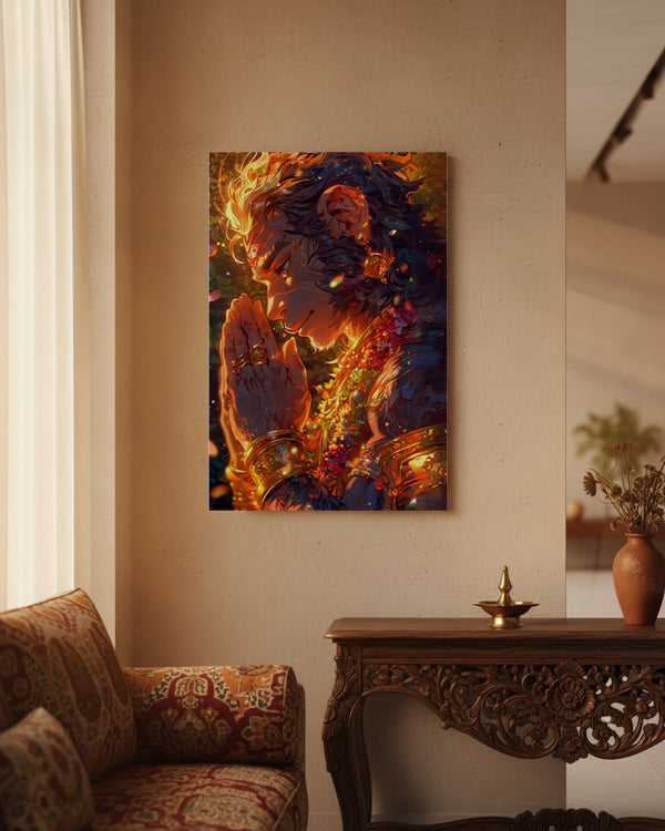 Hanuman Metal Poster - Veer Hanuman - The Fire of Devotion | Spiritual Wall Art India