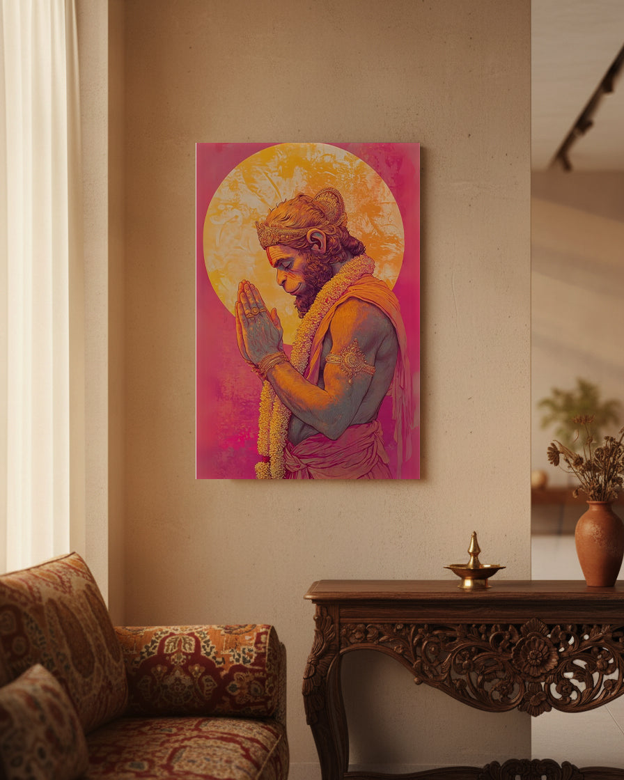 Hanuman Metal Poster - Shri Hanuman - Bhakti in Silence | Spiritual Wall Art India