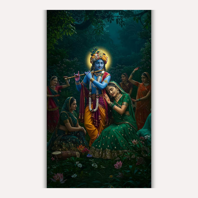 Krishna Metal Poster - Shri Krishna - Raas Leela of Divine Love | Spiritual Wall Art India