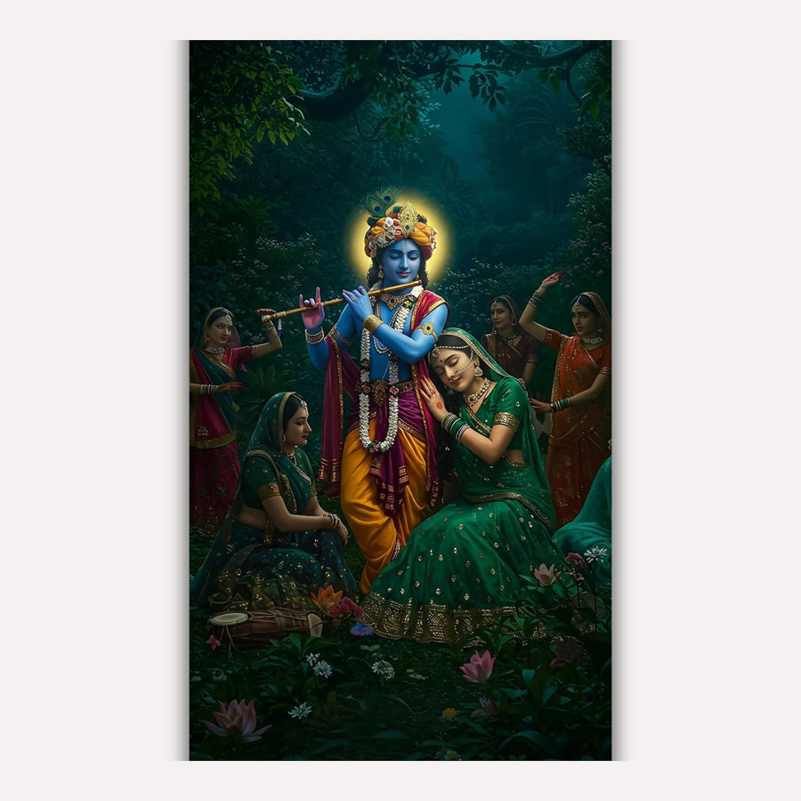 Krishna Metal Poster - Shri Krishna - Raas Leela of Divine Love | Spiritual Wall Art India