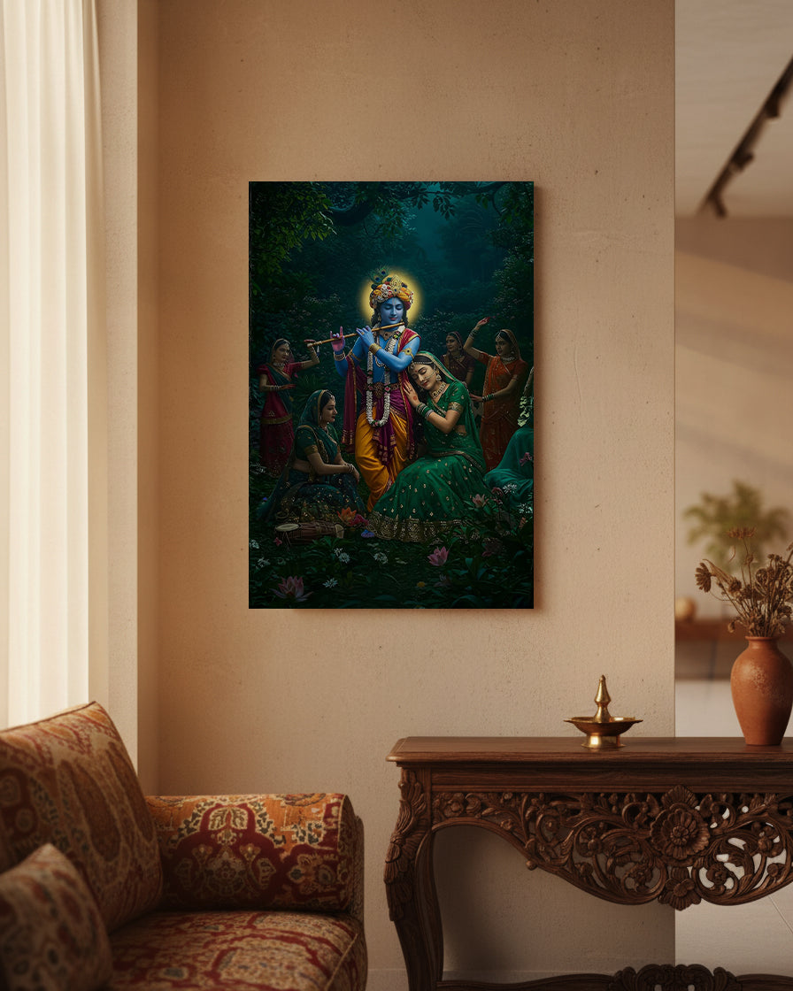Krishna Metal Poster - Shri Krishna - Raas Leela of Divine Love | Spiritual Wall Art India