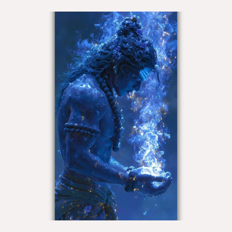Mahadev Shiva Metal Poster - Mahadev - The Blue Flame of Creation | Spiritual Wall Art India