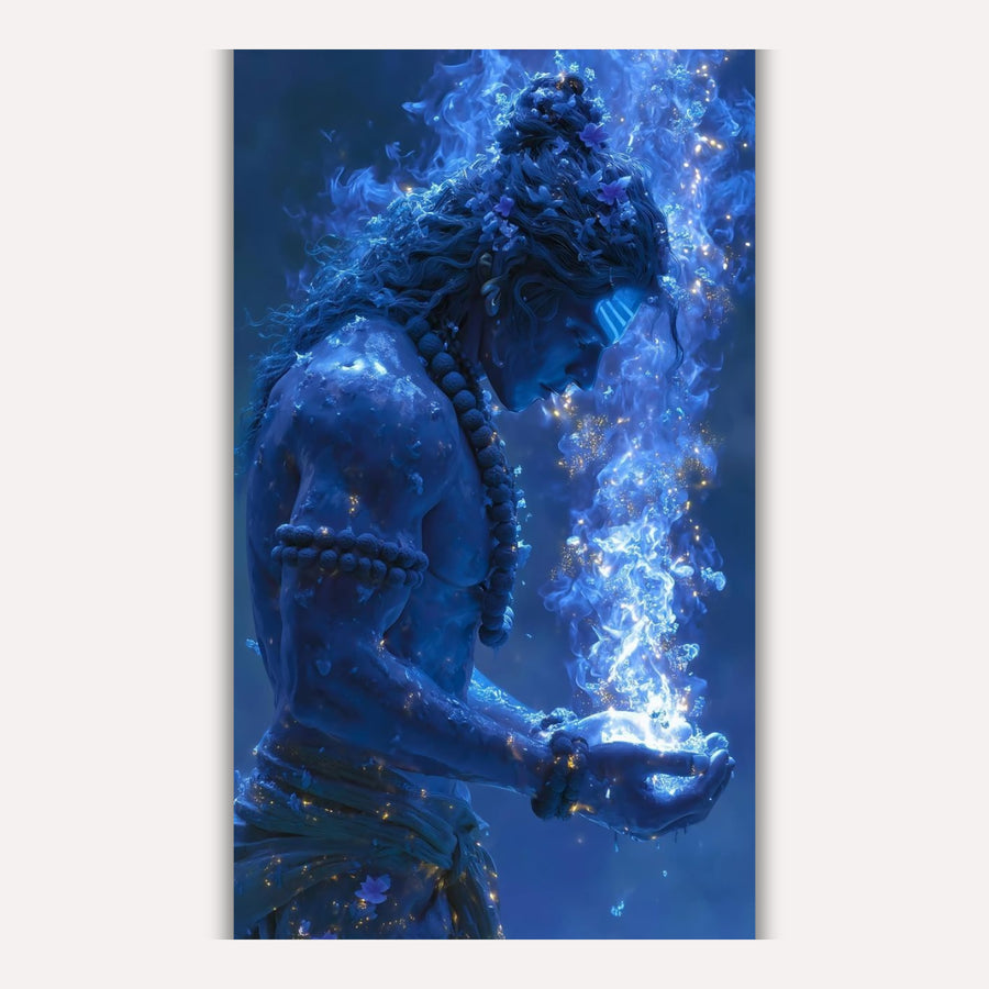 Mahadev Shiva Metal Poster - Mahadev - The Blue Flame of Creation | Spiritual Wall Art India
