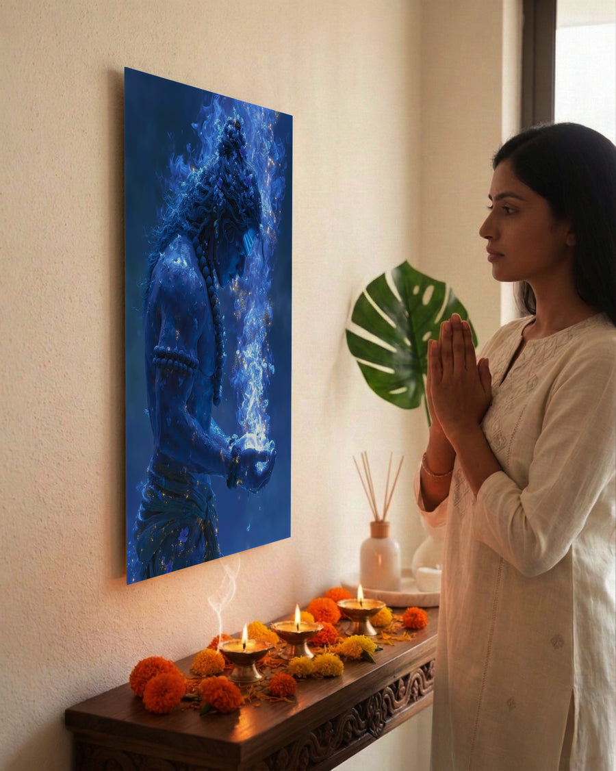 Mahadev Shiva Metal Poster - Mahadev - The Blue Flame of Creation | Spiritual Wall Art India
