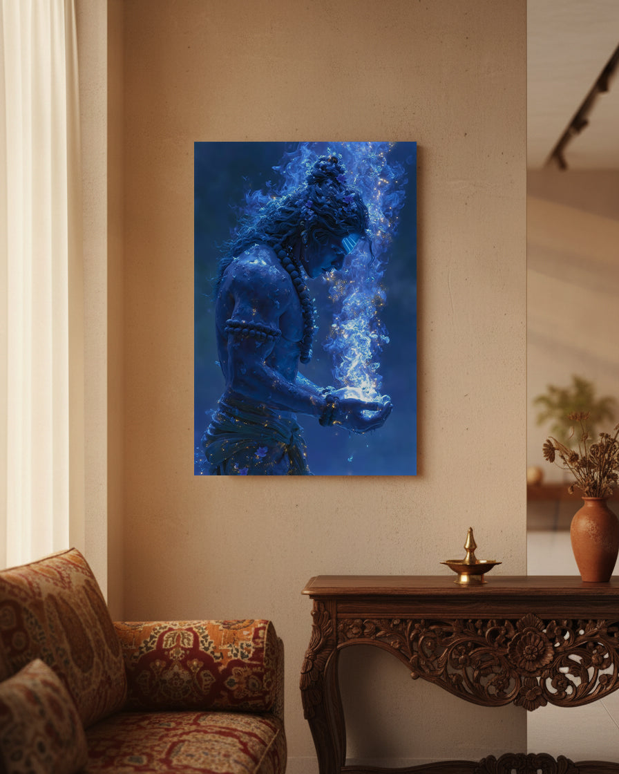 Mahadev Shiva Metal Poster - Mahadev - The Blue Flame of Creation | Spiritual Wall Art India