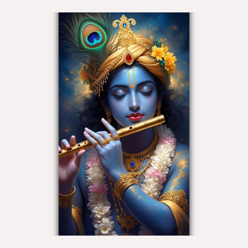 Krishna Metal Poster - Shri Krishna - Melody of Divine Bliss | Spiritual Wall Art India