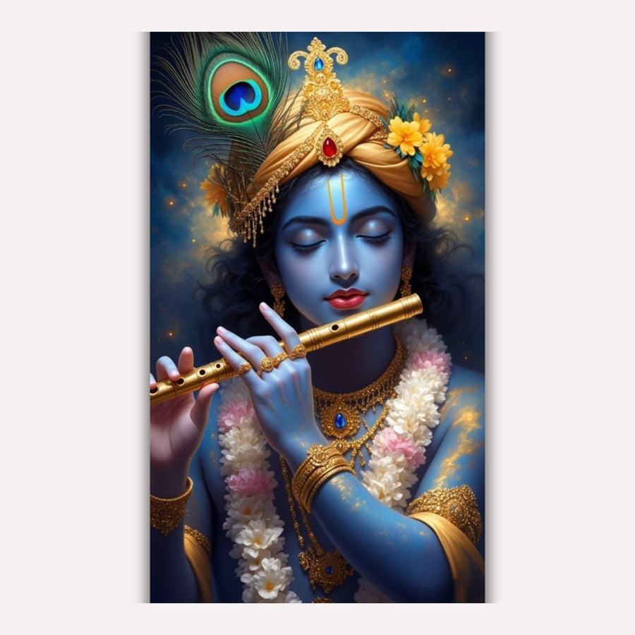Krishna Metal Poster - Shri Krishna - Melody of Divine Bliss | Spiritual Wall Art India
