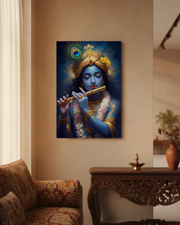 Krishna Metal Poster - Shri Krishna - Melody of Divine Bliss | Spiritual Wall Art India