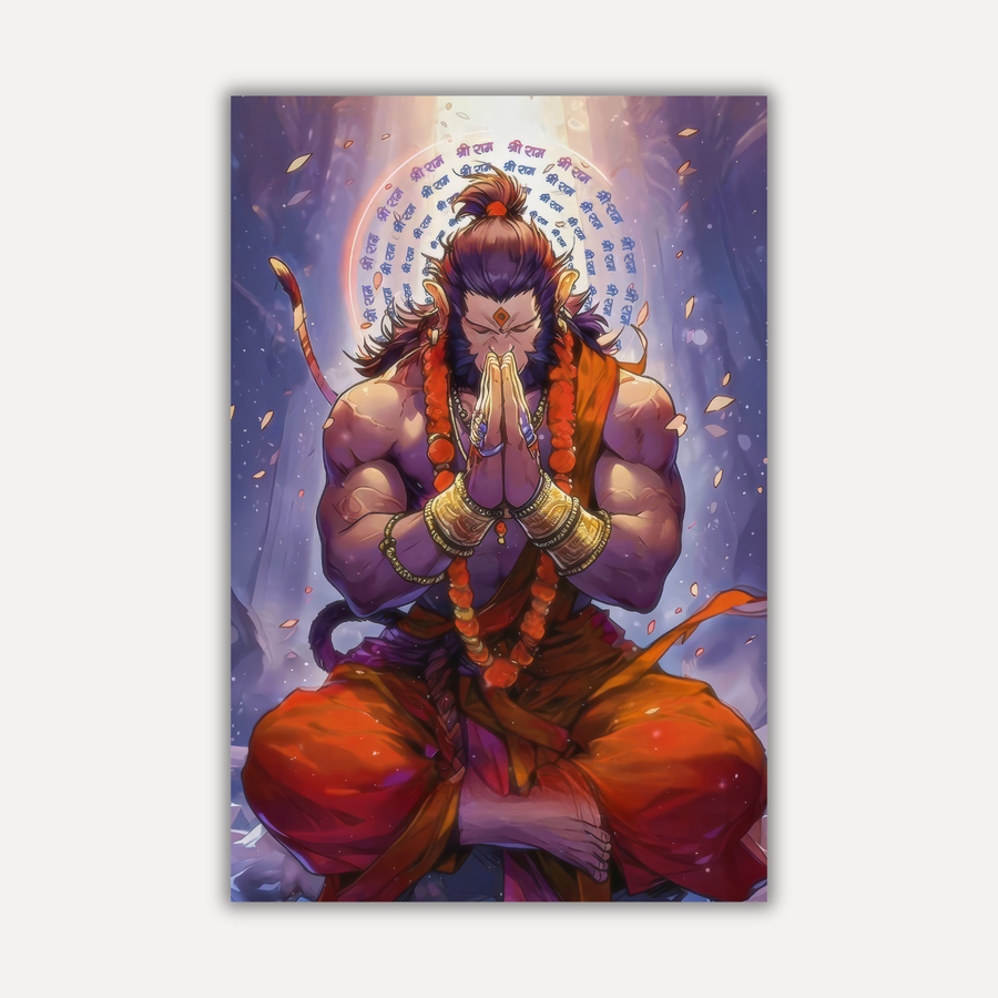 Indian Gods - Hanuman Ji Metal Wall Art | Devotional Painting | PopArto Metal Poster